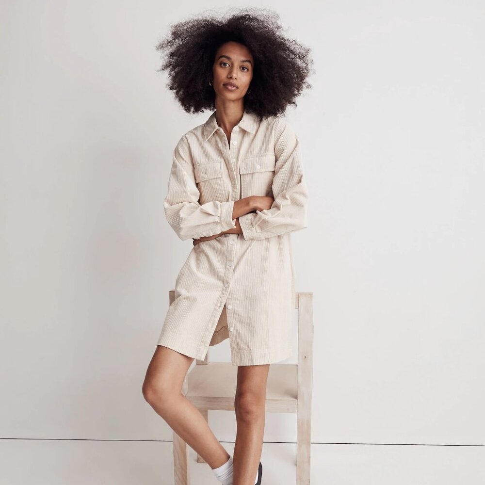Madewell Corduroy Long-Sleeve Mini Shirtdress/Jacket, M